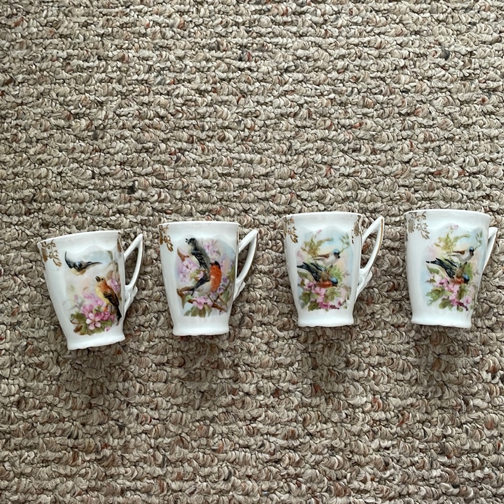 Antique German porcelain bird teacups